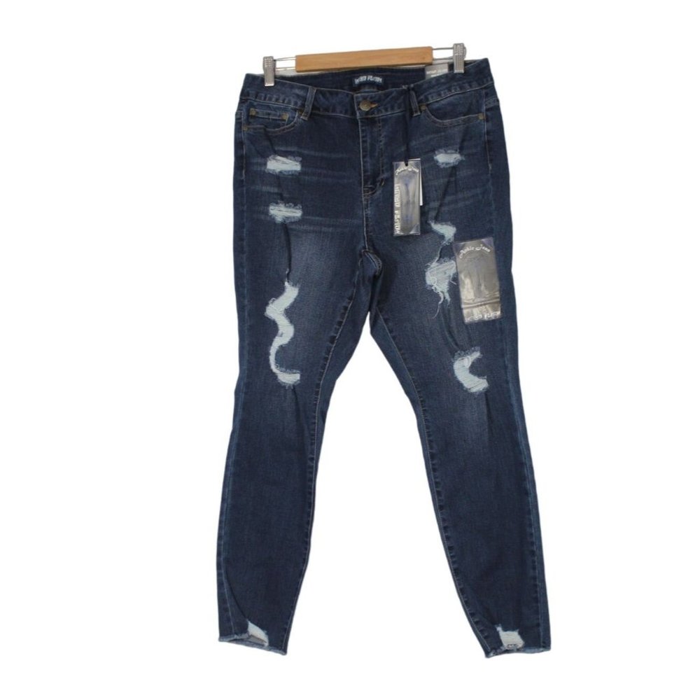 Indigo Fusion women's ankle cut crop high rise stretch‎ distressed jeans 16